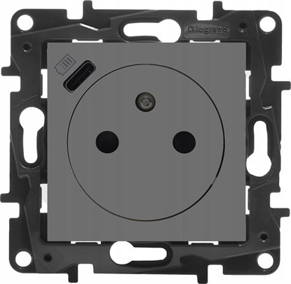 Picture of Legrand adowarka USB-C z gniazdem pojedynczym Legrand Niloe Step 863438 gniazdo z uziemieniem z przesonami adowarka typ C 1,5A stalowy