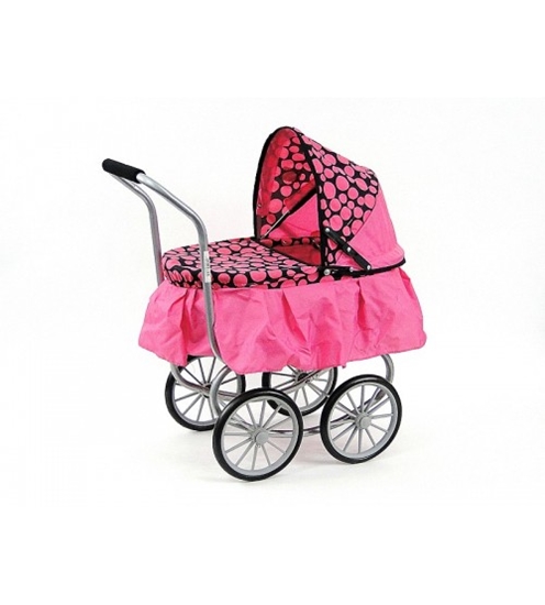 Picture of Leļļu rati, ar volāniem (tumši rozā ar melnu, ar lieliem ritenīšiem), augstums 67cm 534070