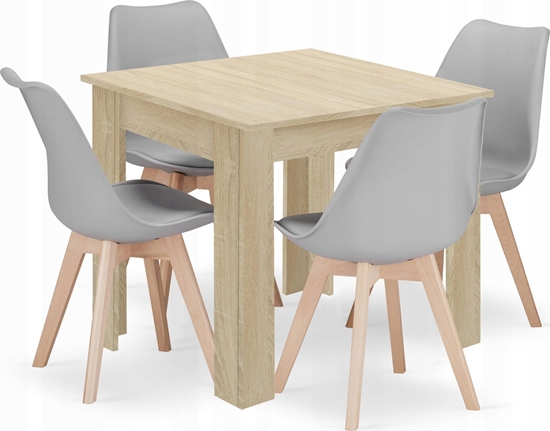 Изображение Leobert Zestaw stó kwadratowy 80x80 db sonoma + 4 krzesa MARK szare