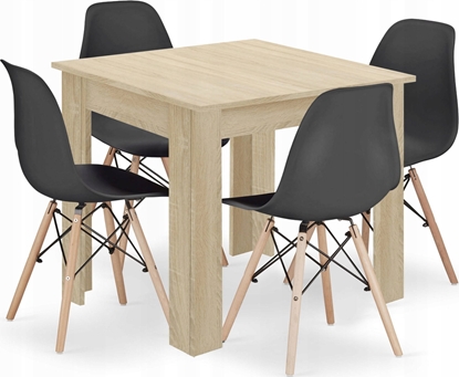 Изображение Leobert Zestaw stó kwadratowy 80x80 db sonoma + 4 krzesa OSAKA czarne
