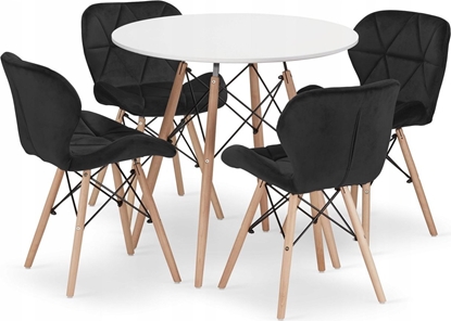 Attēls no Leobert Zestaw stó okrgy TODI 80 biay + 4 krzesa LAGO czarne
