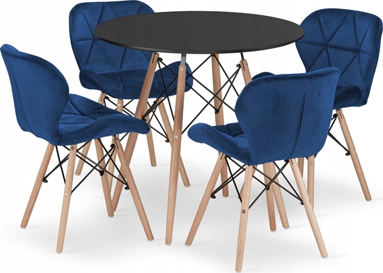 Picture of Leobert Zestaw stó okrgy TODI 80 czarny + 4 krzesa LAGO granatowe