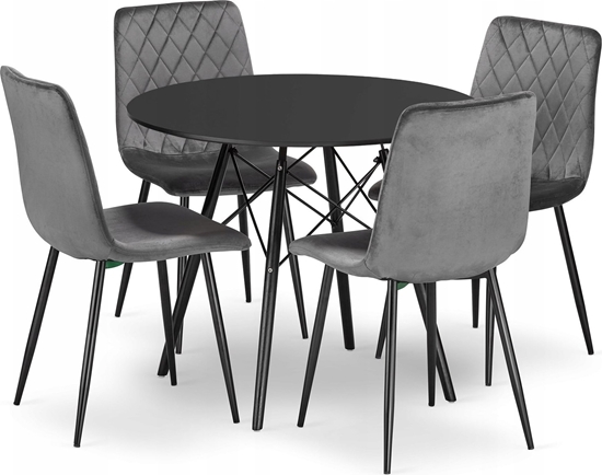 Picture of Leobert Zestaw stó okrgy TODI 80 czarny + 4 krzesa TURIN ciemnoszare