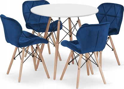 Attēls no Leobert Zestaw stó okrgy TODI 80cm biay + 4 krzesa LAGO granatowe