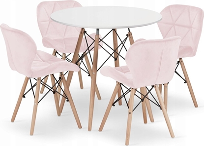 Attēls no Leobert Zestaw stó okrgy TODI 80cm biay + 4 krzesa LAGO róowe