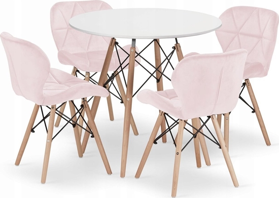 Picture of Leobert Zestaw stó okrgy TODI 80cm biay + 4 krzesa LAGO róowe