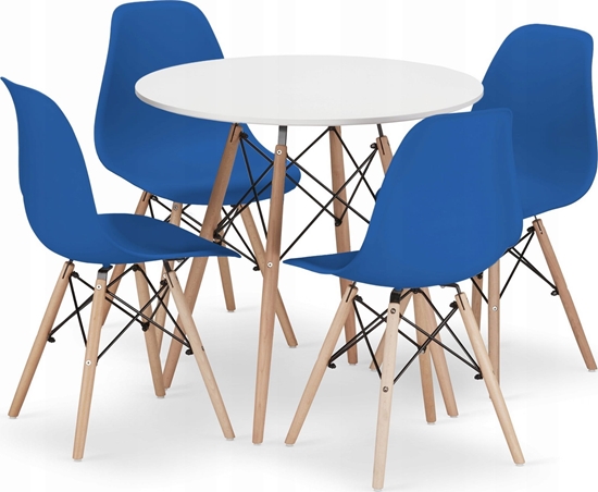 Picture of Leobert Zestaw stó okrgy TODI 80cm biay + 4 krzesa OSAKA niebieskie