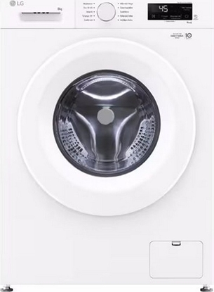 Attēls no LG Washing Machine | F4X1008NWH | Energy efficiency class A | Front loading | Washing capacity 8 kg | 1400 RPM | Depth 56 cm | Width 60 cm | Display | LCD | Steam function | Direct drive | Wi-Fi | White
