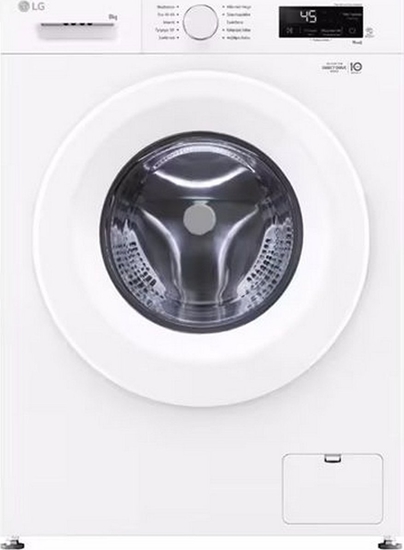 Picture of LG Washing Machine | F4X1008NWH | Energy efficiency class A | Front loading | Washing capacity 8 kg | 1400 RPM | Depth 56 cm | Width 60 cm | Display | LCD | Steam function | Direct drive | Wi-Fi | White