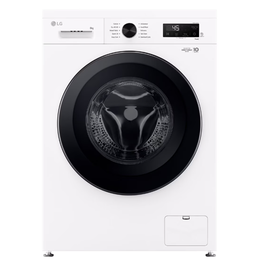 Picture of LG Washing Machine | F4X1008NWK | Energy efficiency class A | Front loading | Washing capacity 8 kg | 1400 RPM | Depth 56 cm | Width 60 cm | LED | Steam function | Direct drive | Wi-Fi | White