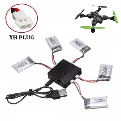 Picture of Lipo 702030 Baterijas 5 gab. ar lādētāju XH spraudņa RC kvadrokopteram Syma X11C FY530 Udi U816 U830 F180 E55 FQ777 FQ17W Hubsan H107 S39-1 HD-1306 RC Drone un citiem 3.7V 300mAh