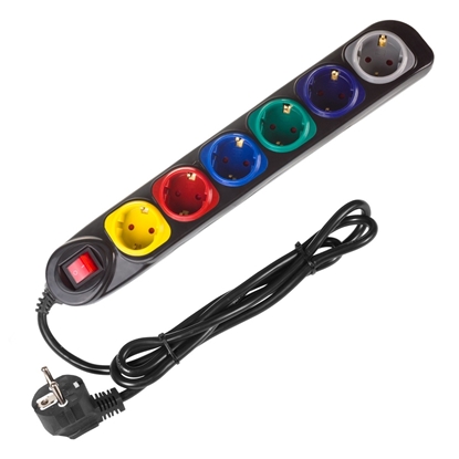 Изображение Listwa zasilająca 1,5m 250VAC/10A MCE509 B 2500 Q, IP20, 6 gniazd, prąd znamionowy 10A, czarny