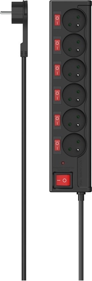 Изображение Listwa zasilajca Hama przeciwprzepiciowa 6 gniazd 1.4 m czarna (P22237730000)
