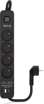 Attēls no Listwa zasilajca Kerg Urzdzenie zasilajce zabezpieczajce KERG z wycznikiem 4 gniazda USB-C USB-A czarne 5m 16A H05VV-F 3x1,5mm2