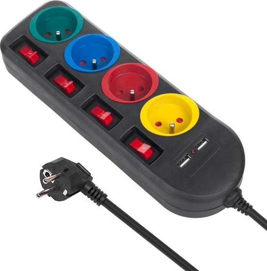 Изображение Listwa zasilajca Maclean 4 gniazda 1.5 m czarna (MCE229 B)