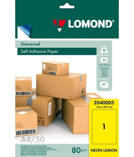 Picture of Lomond Self-Adhesive Paper Universal Labels, 1/210x297, A4, 50 sheets, Lemon neon