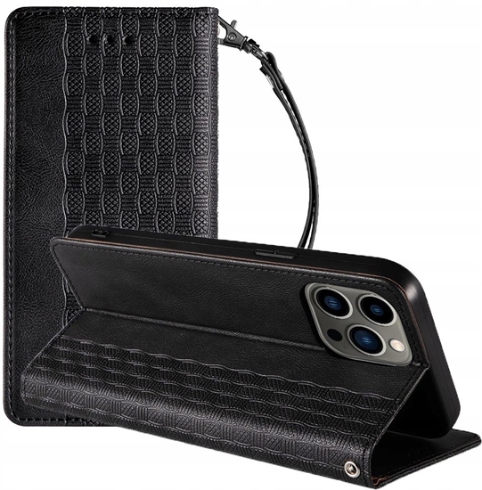 Picture of Magnet Strap Case etui iPhone 14 pokrowiec z klapk portfel mini smycz podstawka czarne