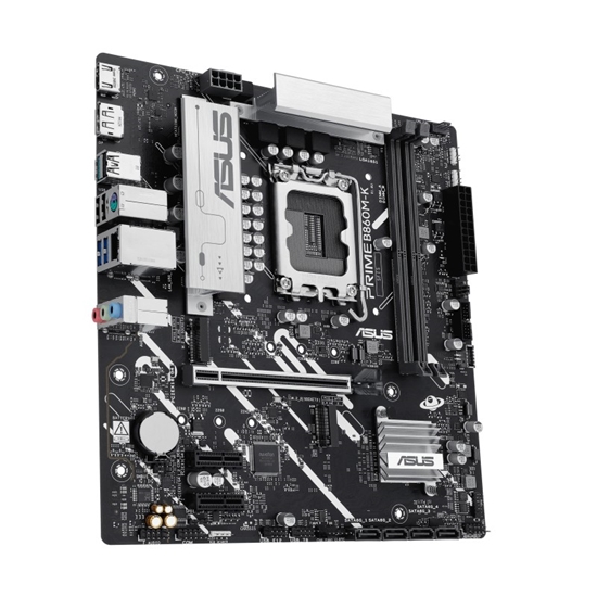 Picture of Mainboard|ASUS|Intel B860 Express|LGA1851|Micro-ATX|Memory DDR5|Memory slots 2|2xPCI-Express 4.0 1x|1xPCI-Express 4.0 16x|2xM.2|1xHDMI|1xDisplayPort|1xAudio-In|1xAudio-Out|1xMicrophone|3xUSB 2.0|2xUSB 3.0|1xUSB 3.2|1xPS/2|1xRJ45|PRIMEB860M-K
