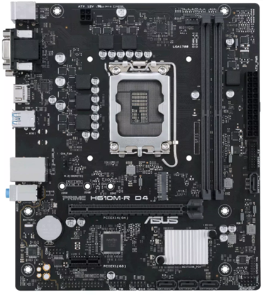 Attēls no Mainboard|ASUS|Intel H610|LGA1700|Micro-ATX|Memory DDR4|Memory slots 2|1xPCI-Express 1x|1xPCI-Express 16x|1xM.2|1x15pin D-sub|2xDVI-D|1xHDMI|2xUSB 2.0|2xUSB 3.2|2xPS/2|1xRJ45|3xAudio port|PRIMEH610M-RD4-SI