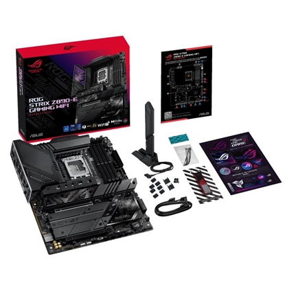 Attēls no Mainboard|ASUS|Intel Z890|LGA1851|ATX|Memory DDR5|Memory slots 4|1xPCI-Express 4.0 16x|1xPCI-Express 5.0 16x|7xM.2|1xHDMI|1xDisplayPort|1xAudio-In|1xAudio-Out|3xUSB 3.0|7xUSB 3.1|2xUSB-C|2xUSB-C w/Thunderbolt|1xOptical S/PDIF|1xRJ45|ROGSTRIXZ890-EGAMWIFI