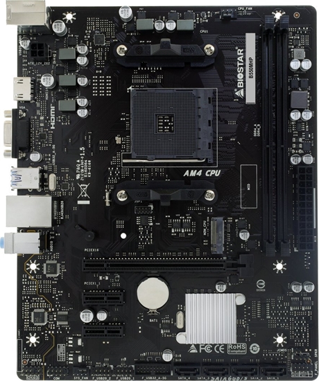 Picture of Mainboard|BIOSTAR|AMD B550|SAM4|Micro-ATX|Memory DDR4|Memory slots 2|2xPCI-Express 3.0 1x|1xPCI-Express 3.0 16x|1xPCI-Express 4.0 16x|1xM.2|1x15pin D-sub|1xHDMI|8xUSB 2.0|4xUSB 3.2|1xPS/2|1xRJ45|3xAudio port|B550MHP