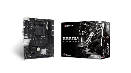 Picture of Mainboard|BIOSTAR|AMD B550|SAM4|Micro-ATX|Memory DDR4|Memory slots 2|2xPCI-Express 3.0 1x|1xPCI-Express 3.0 16x|1xPCI-Express 4.0 16x|1xM.2|1x15pin D-sub|1xHDMI|8xUSB 2.0|4xUSB 3.2|1xPS/2|1xRJ45|3xAudio port|B550MHP
