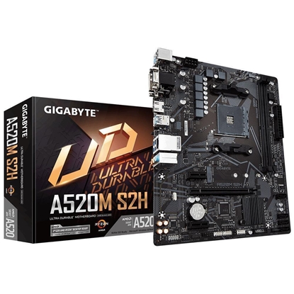 Изображение Mainboard|GIGABYTE|AMD A520|SAM4|Micro-ATX|Memory DDR4|Memory slots 2|2xPCI-Express 3.0 1x|1xPCI-Express 3.0 16x|1xM.2|1x15pin D-sub|1xDVI-D|1xHDMI|2xAV-In|1xAV-out|2xUSB 2.0|4xUSB 3.2|1xPS/2|1xRJ45|A