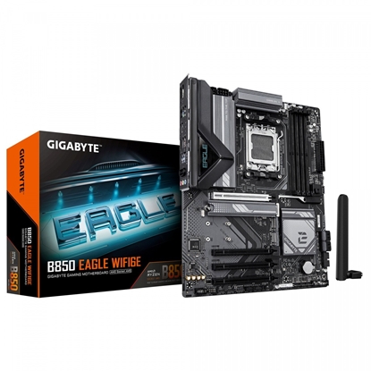 Attēls no Mainboard|GIGABYTE|AMD B850|SAM5|ATX|Memory DDR5|Memory slots 4|3xPCI-Express 16x|3xM.2|1xHDMI|1xDisplayPort|4xUSB 2.0|4xUSB 3.2|1xUSB-C|1xRJ45|3xAudio port|B850EAGLEWIFI6E