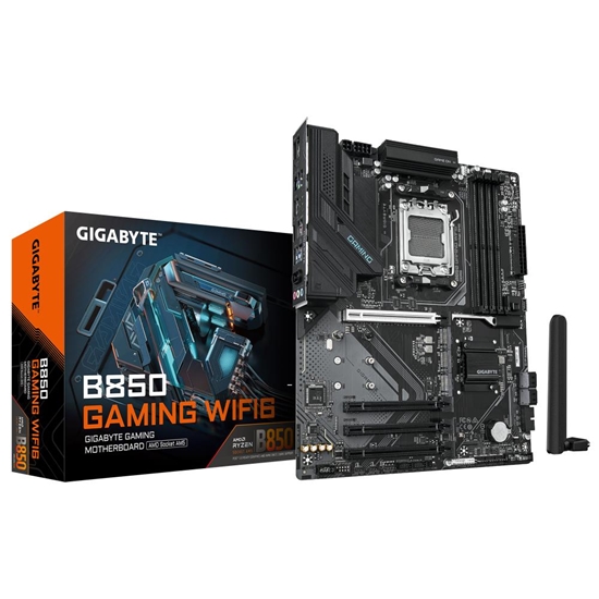 Изображение Mainboard|GIGABYTE|AMD B850|SAM5|ATX|Memory DDR5|Memory slots 4|4xPCI-Express 16x|3xM.2|1xHDMI|1xDisplayPort|1xAudio-In|1xAudio-Out|1xMicrophone|4xUSB 2.0|4xUSB 3.2|1xUSB-C|1xPS/2|1xRJ45|B850GAMINGWF6