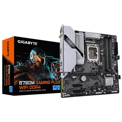 Attēls no Mainboard|GIGABYTE|Intel B760 Express|LGA1700|Micro-ATX|Memory DDR4|Memory slots 4|2xPCI-Express 3.0 1x|1xPCI-Express 4.0 16x|2xM.2|1xHDMI|1xDisplayPort|2xUSB 2.0|1xUSB 3.2|1xUSB-C|1xPS/2|1xOptical S/PDIF|1xRJ45|3xAudio port|B760MGPWIFIDDR41.0