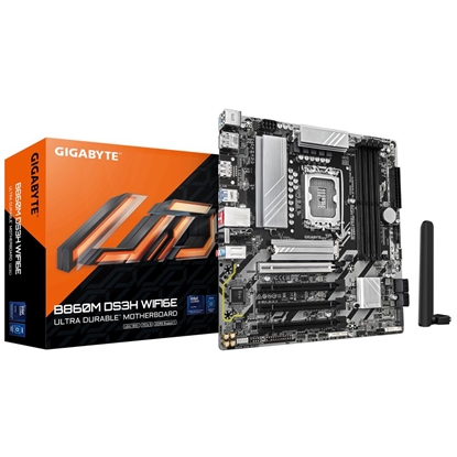 Attēls no Mainboard|GIGABYTE|Intel B860 Express|LGA1851|Micro-ATX|Memory DDR5|Memory slots 4|4xPCI-Express 4.0 16x|1xPCI-Express 5.0 16x|2xM.2|1xHDMI|2xDisplayPort|1xAudio-In|1xAudio-Out|1xMicrophone|3xUSB 2.0|1xUSB-C|1xPS/2|1xRJ45|B860MDS3HWIFI6E1.0