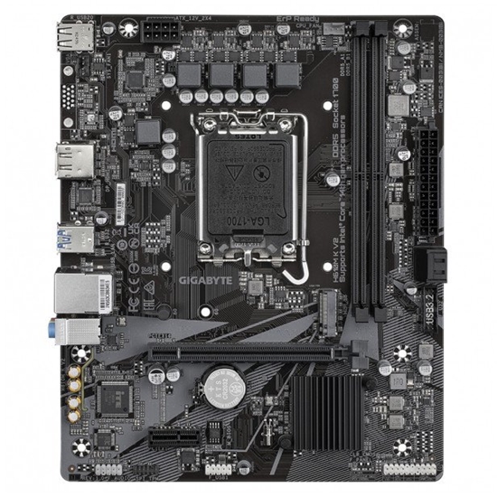 Изображение Mainboard|GIGABYTE|Intel H610|LGA1700|Micro-ATX|Memory DDR5|Memory slots 2|1xPCI-Express 3.0 1x|1xPCI-Express 4.0 16x|1xM.2|1xHDMI|1xDisplayPort|4xUSB 2.0|2xUSB 3.2|1xPS/2|1xRJ45|3xAudio port|H610MKV2