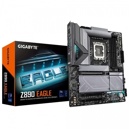 Attēls no Mainboard|GIGABYTE|Intel Z890|LGA1851|ATX|Memory DDR5|Memory slots 4|2xPCI-Express 4.0 4x	|1xPCI-Express 5.0 16x|4xM.2|1xDisplayPort|4xUSB 2.0|5xUSB 3.2|1xUSB-C|1xRJ45|3xAudio port|Z890EAGLE