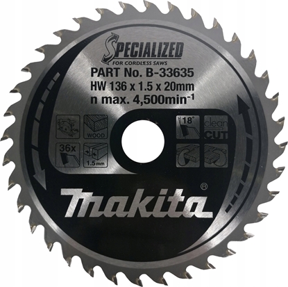 Picture of Makita B-33635 SPECIALIZED Saw Blade 136x20x36Z