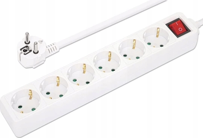 Picture of Manhattan Power Distribution Unit EU (2-pin), x6 gang/output with on/off switch, 2m cable, 16A, White, Extension Lead, PDU, Power Strip, Three Year Warranty