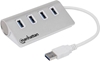 Picture of Manhattan USB-A 4-Port Hub, 4x USB-A Ports, 5 Gbps (USB 3.2 Gen1 aka USB 3.0), Bus Powered, Fast charging up to 0.9A, Equivalent to ST43004UA, SuperSpeed USB, Aluminium Housing, Windows and Mac, Silver, Three Year Warranty, Blister