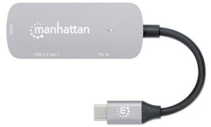 Attēls no MANHATTAN USB-C 3-in-1 Konverter mit Power Delivery USB 3.2 Typ-C-Stecker auf HDMI 4K30Hz USB-A 5Gbit/s und USB-C PD 100W Alu Grau