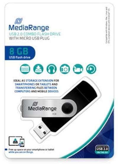 Picture of MediaRange MR930-2 pami USB 8 GB USB Type-A / Micro-USB 2.0 Czarny, Srebrny