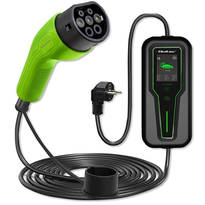 Attēls no Mobilna ładowarka do samochodu elektrycznego EV z regulacją 2w1  Typ2 | 3.5kW | 230V | LCD | Przenośna | Wallbox | 5m 