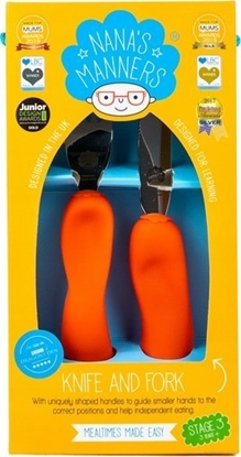 Изображение Nana`s Manners Nana's Manners, ETAP 3, Sztuce do samodzielnego jedzenia, widelec i nó, pomaraczowe, 3-9 lat