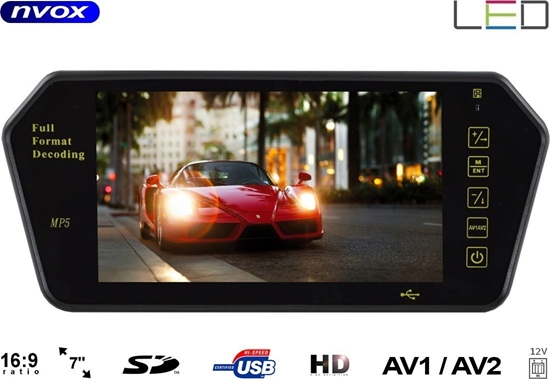 Picture of Nvox Monitor samochodowy cofania LCD 7cali cali w lusterku wstecznym USB SD AV 12V... (NVOX NW701MP5)