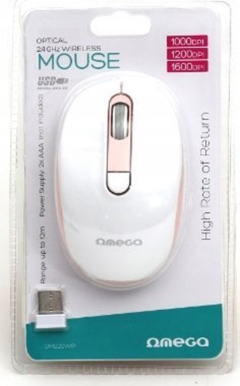 Изображение Mysz Omega OMEGA MYSZ BEZPRZEWODOWA MOUSE WIRELESS 1000/1200/1600 DPI WHITE-PINK [45861]