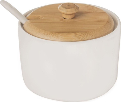 Attēls no Orion Cukierniczka porcelanowa, bambusowa, biaa, z pokrywk, yeczk, cukiernica, pojemnik na cukier