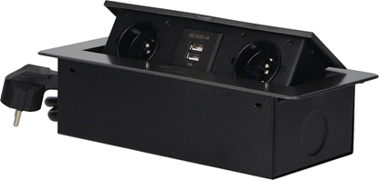 Picture of Orno Gniazdo meblowe 2x 2P+Z + adowarka 2x USB 2,1A Orno OR-AE-13126/G srebrne z przewodem 1,5m z paskim frezowanym rantem wpuszczane w blat otwór montaowy 112x227mm