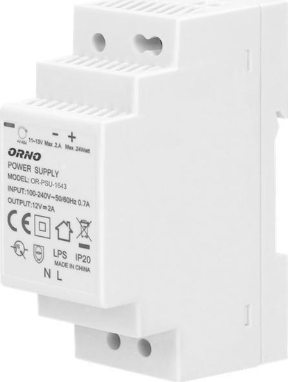Изображение Orno Zasilacz na szyn DIN 12VDC 2A 24W OR-PSU-1643