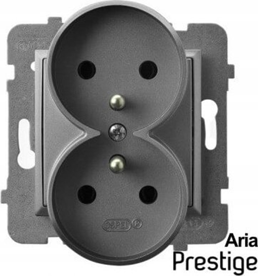 Picture of Ospel Aria Gniazdo podwójne z uziemieniem szary mat do ramek z linii Prestige GP-2URAZ/M/70 Ospel