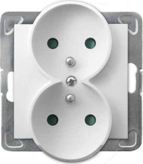 Picture of Ospel Gniazdo podwójne Ospel Impresja GP-2YRAZP/m/00 z uziemieniem z przesonami do ramek Prestige biae