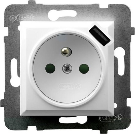 Picture of Ospel Gniazdo pojedyncze Ospel Aria GP-1UZPUSB/m/00 z uziemieniem z przesonami z adowark USB 2,1A biae