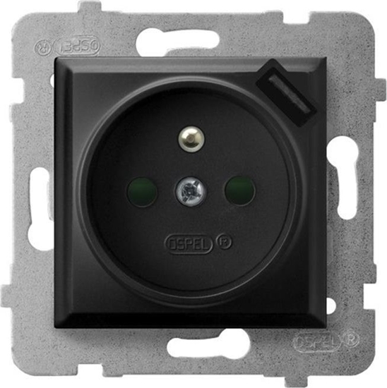 Picture of Ospel Gniazdo pojedyncze Ospel Aria GP-1UZPUSB/m/33 z uziemieniem z przesonami z adowark USB 2,1A czarny metalik