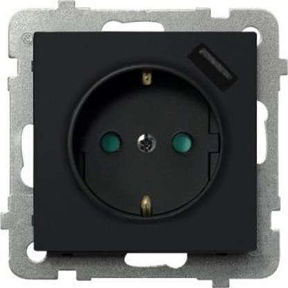 Picture of Ospel Gniazdo pojedyncze Ospel Sonata GP-1RSPUSB 2,1A/m/33 z uziemieniem schuko z przesonami z adowark USB 2,1A czarny metalik